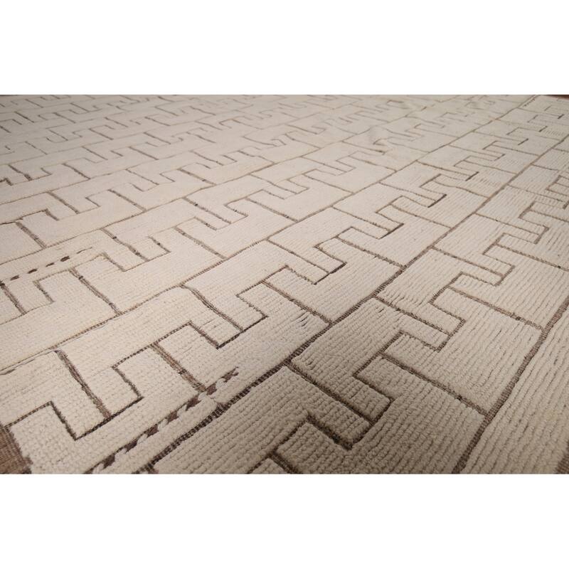 Modern Moroccan Large Rug Handmade Beige Wool Carpet - 11'10"x 16'1"