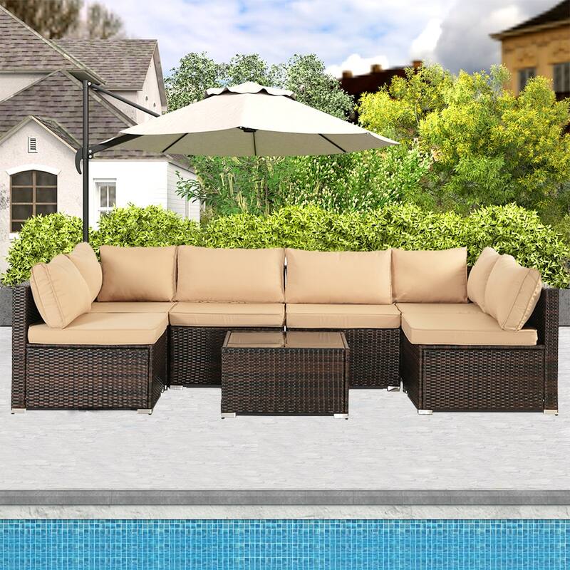 7-Piece Wicker Patio Conversation Set with Cushions