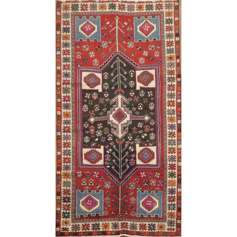Hand Knotted Oriental 100% Wool Carpet Traditional Tribal Red Bakhtiari Area Rug - 9' 1'' X 4' 10''