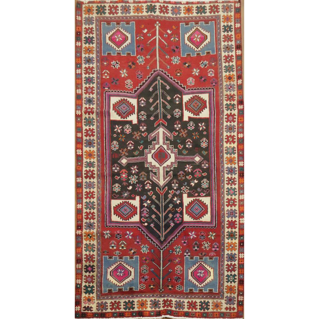 Hand Knotted Oriental 100% Wool Carpet Traditional Tribal Red Bakhtiari Area Rug - 9' 1'' X 4' 10''