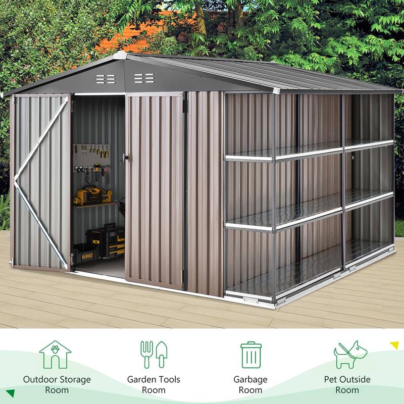 AECOJOYOutdoor Metal Storage Shed with Rack Utility Shed w/ Shelves