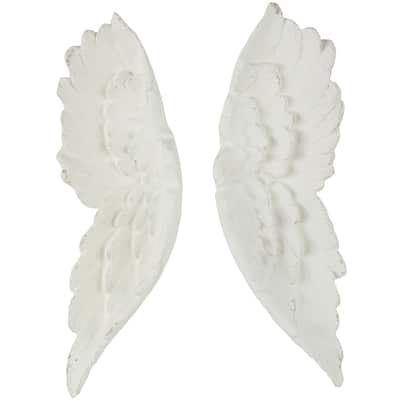 Magnesium Oxide Bird Carved Wings Home Wall Decor - Set of 2 White - Roche River Decor
