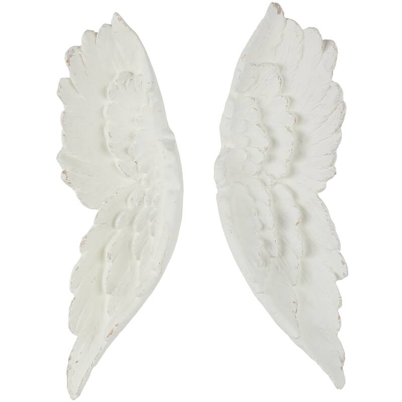 White Magnesium Oxide Carved Wings Bird Home Wall Decor (Set of 2)