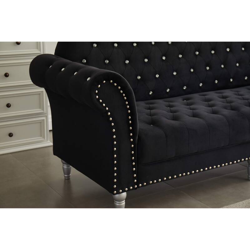 Velvet Rolled Arm Chesterfield Loveseat