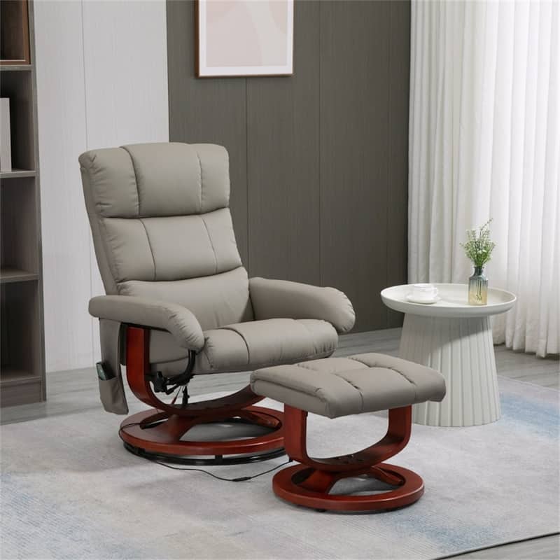 PU Leather Massage Recliner Chair Including Ottoman with Swivel Base and Adjustable Vibration - 28.75" W x 33" D x 40.25" H