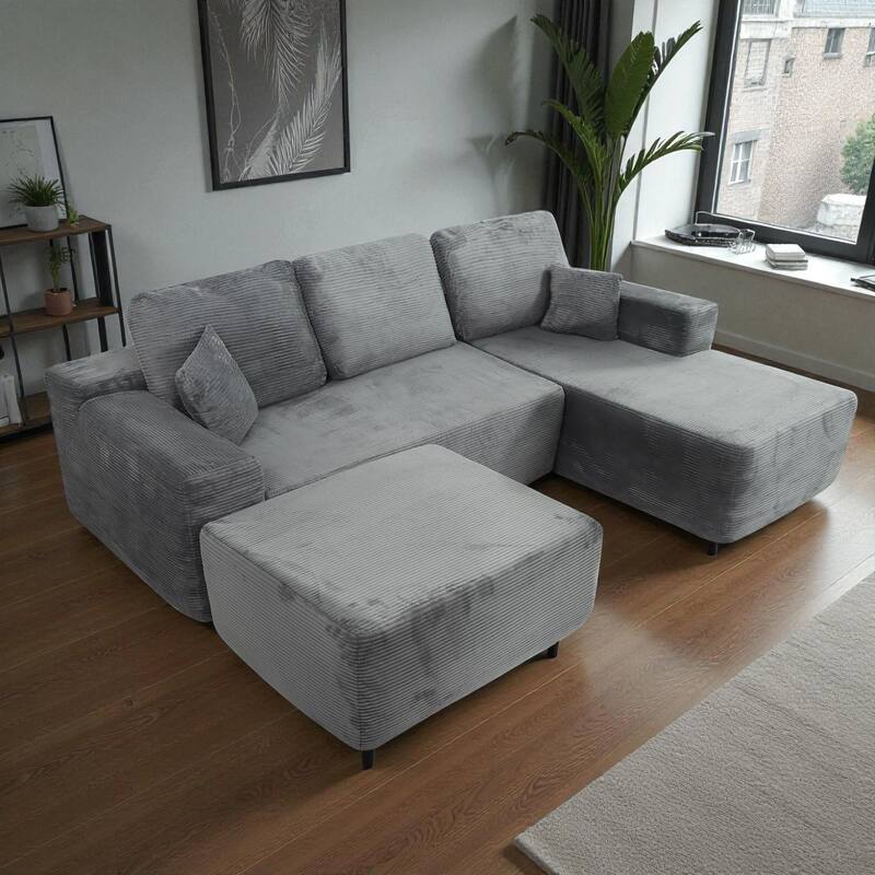 105.1" Cloud Modular Sectional Sofa with U-Shaped Chaise, Deep Seat Corduroy Upholstered Couch, No Assembly Required