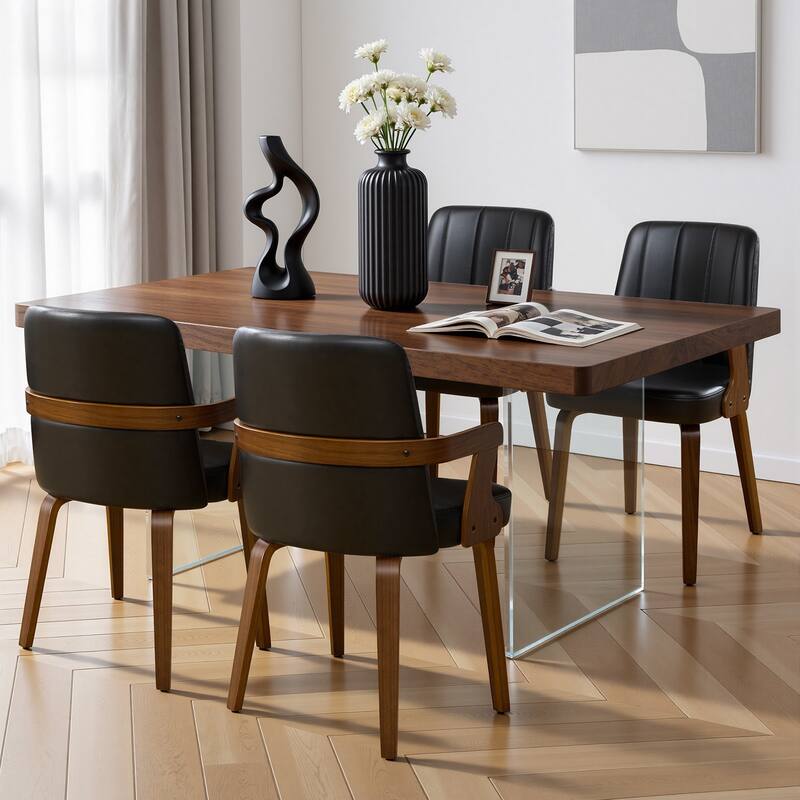 Mid-century Modern Upholstered Dining Chairs Bentwood Side Chairs with Armrests - 34.3"H x 19.9"W x 22.1"D