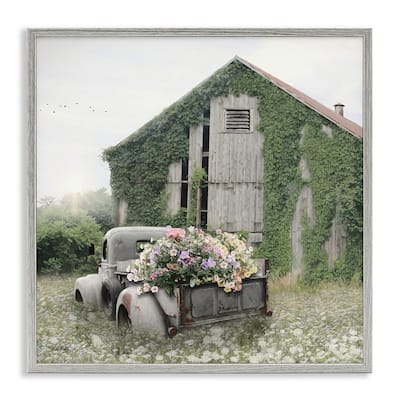 Stupell Magical Farmhouse Barn Green Vine Botanicals Flower Field Framed Wall Art - Grey