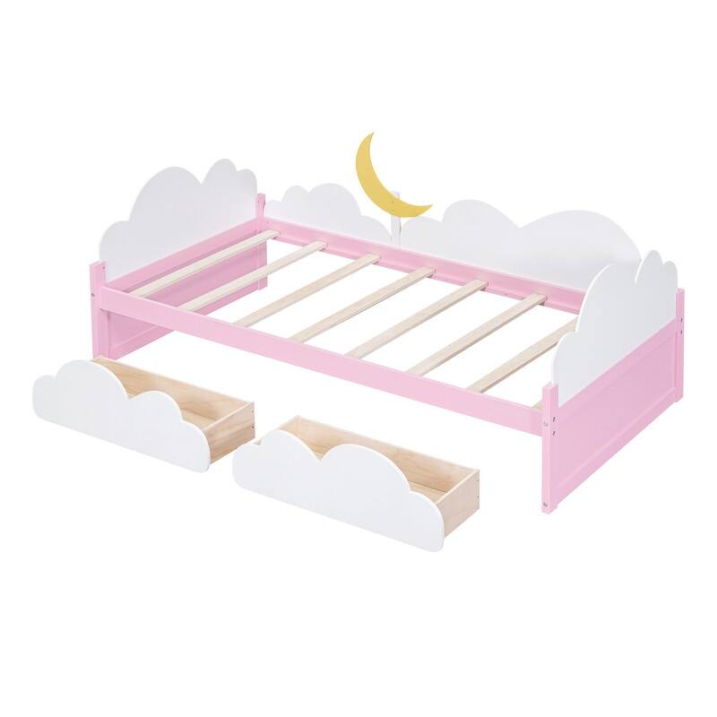 Twin Size Daybed with 2 Drawers,Clouds and Rainbow Decor,for kids