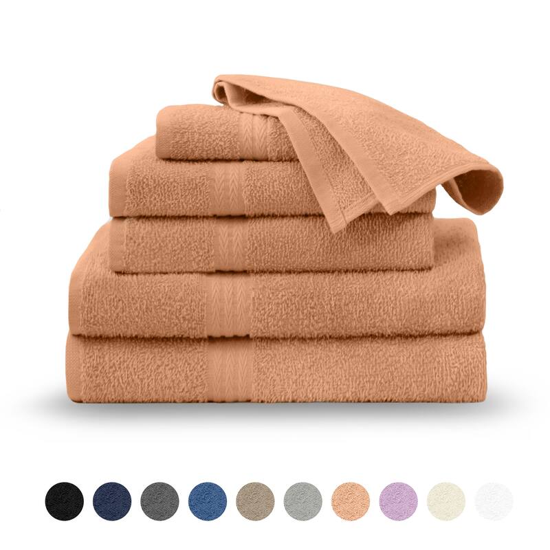 Superior Miami 100% Cotton 6-Piece Towel Set - Lightweight & Quick Drying - 6-Piece - Peach