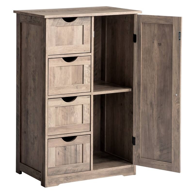 Black Bathroom Storage Cabinet with 4 Drawers and 1 Door