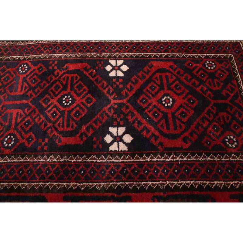 ECARPETGALLERY Hand-knotted Baluch Red Wool Rug - 3'1 x 6'10