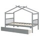 preview thumbnail 65 of 72, Creativity House Bed Twin Size Frame with 2 Wood Drawers for Boys Girls, Wood Platform Bed with Roof No Box Spring Needed