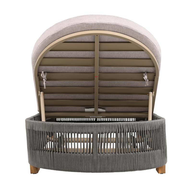 Rope Woven Outdoor Chaise Lounge Chair Adjustable Patio Recliner with Cushions Breathable Net Frame Sun Tanning Poolside Lounger