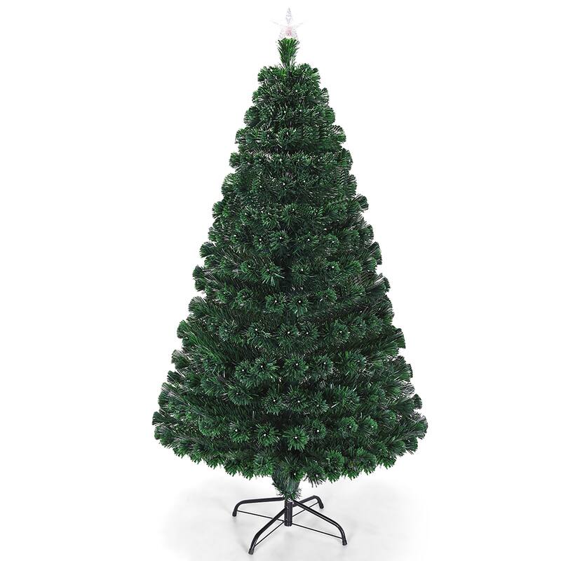 Costway 6' Pre-Lit Fiber Optic Artificial Christmas Tree w/Multicolor - 6 FT