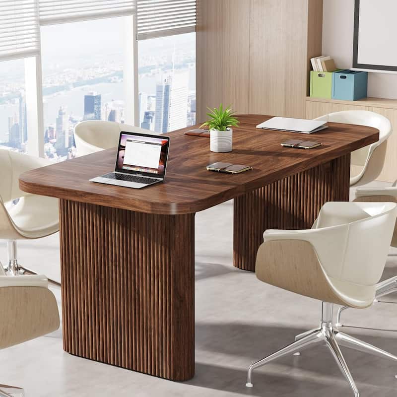 Modern Conference Table, Office Meeting Seminar Boardroom Table - Brown