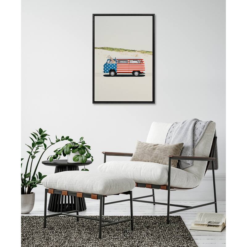 Kate and Laurel Sylvie USA Retro Beach Van Framed Canvas by July Art Prints