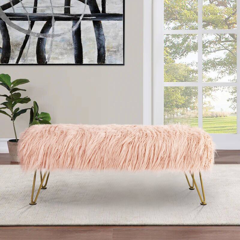 Home Soft Things Mongolian Ottoman Bench with Gold Metal Legs