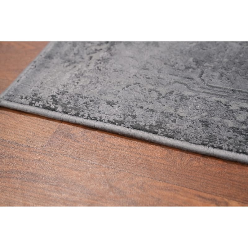 Machine Made Oriental Polyester Carpet Traditional Medallion Greys & Charcoal Tabriz Area Rug - 8' 0'' X 4' 9''