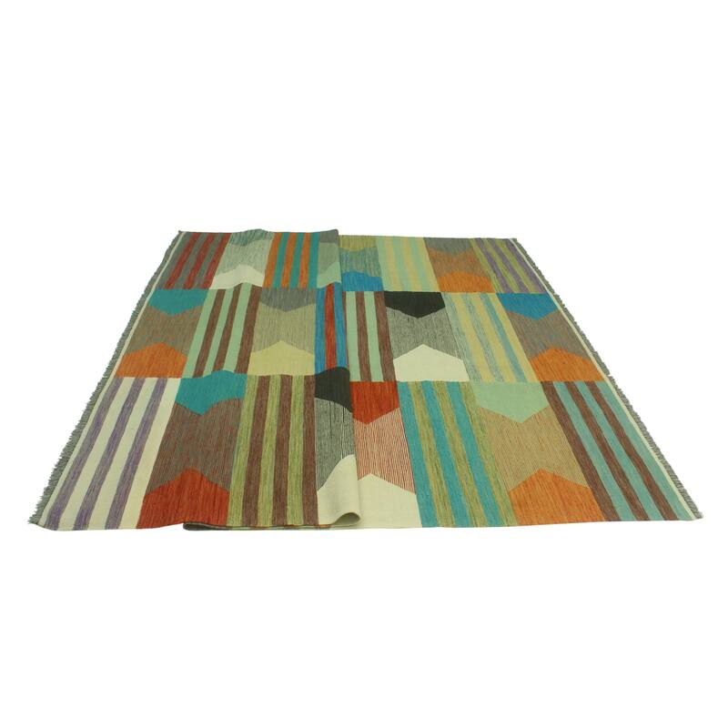 Hand-Woven Winchester Kilim Olaniyan Blue/Ivory Rug - 8'6" x 11'6"