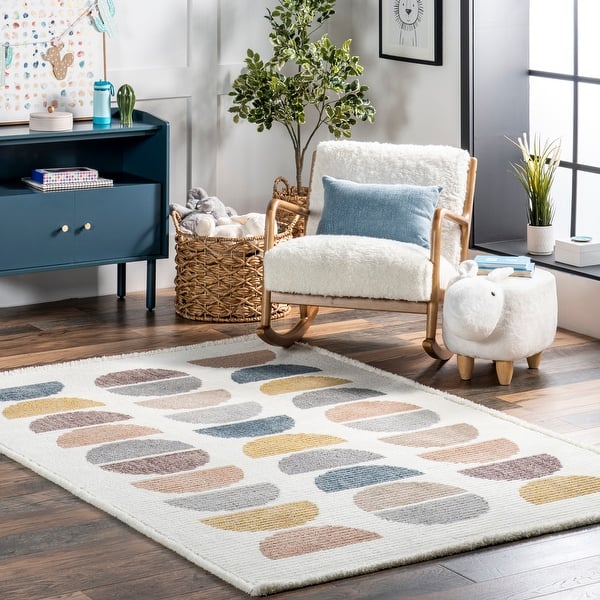 slide 2 of 9, Nuloom Leyla Half Colorful Circles Kids Area Rug 3' x 5' - Beige - Rectangle