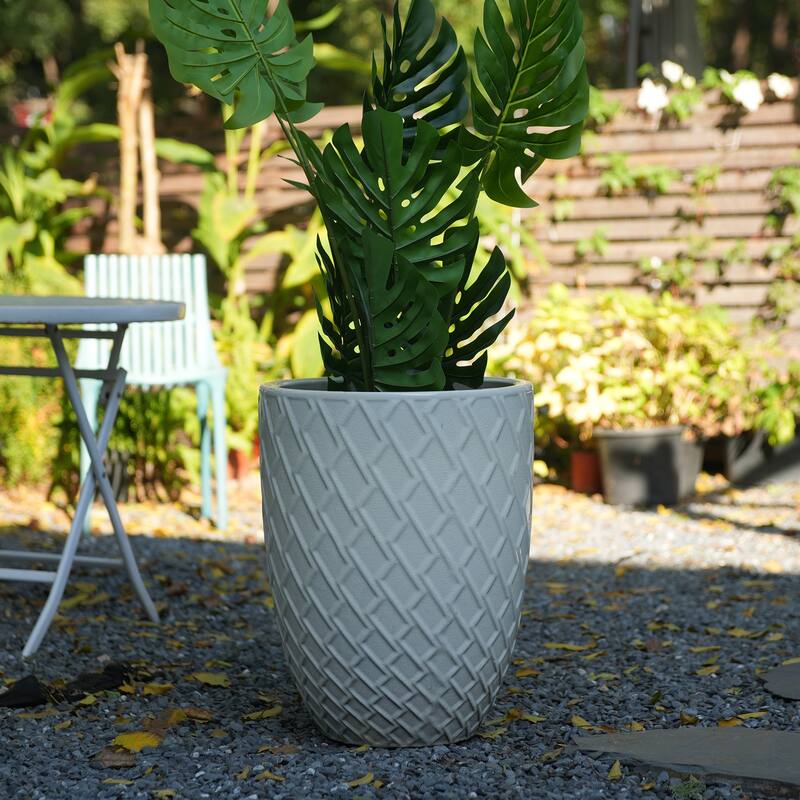 Elegant Ceramic Pot with Diamond Pattern for Indoor-Outdoor Plants - Milk White