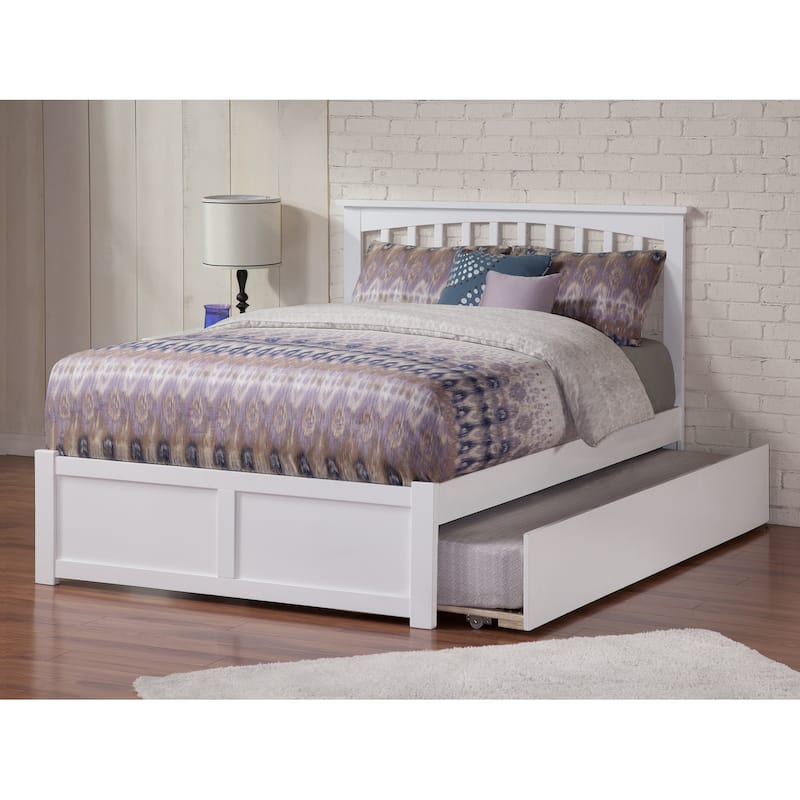 Mission Full Platform Bed with Footboard and Full Trundle Bed - White