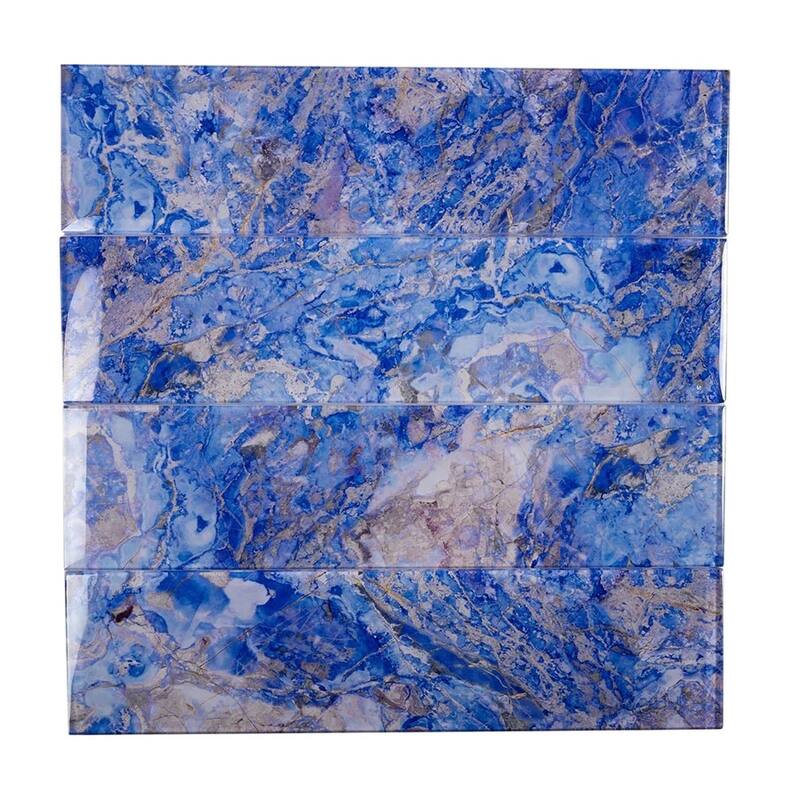 Apollo tile 3" x 12" Carnelian Glossy Cobalt Blue Glass Tile (5 sq ft/case) - 20 Pack