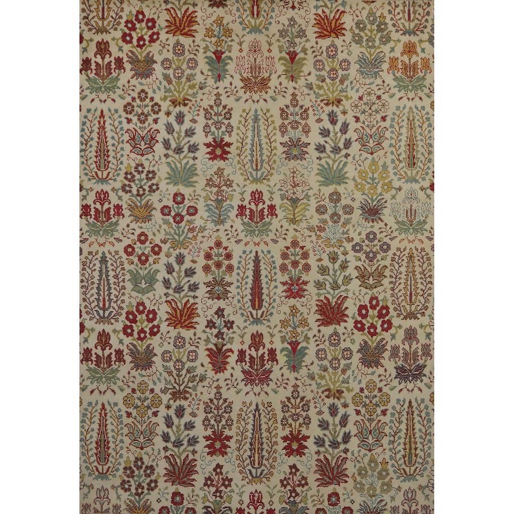 Hand Knotted Oriental 100% Wool Carpet Traditional All-Over Beige & Ivories Ziegler Area Rug - 7' 7'' X 5' 7''