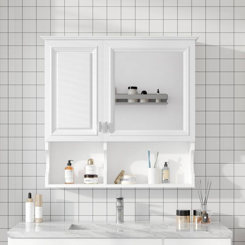 2-in-1 Bathroom Storage Wall Cabinet with Mirror and Adjustable Shelf