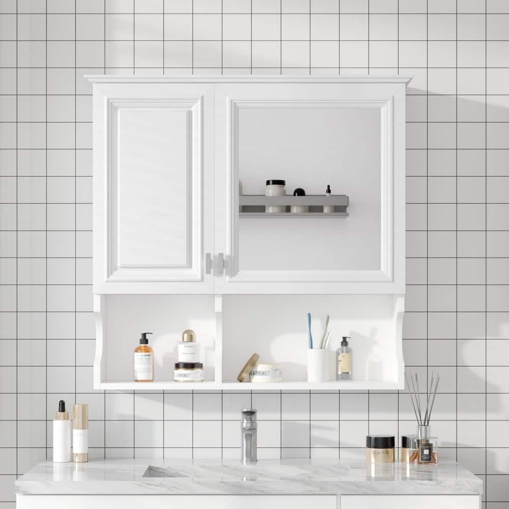 2-in-1 Bathroom Storage Wall Cabinet with Mirror and Adjustable Shelf