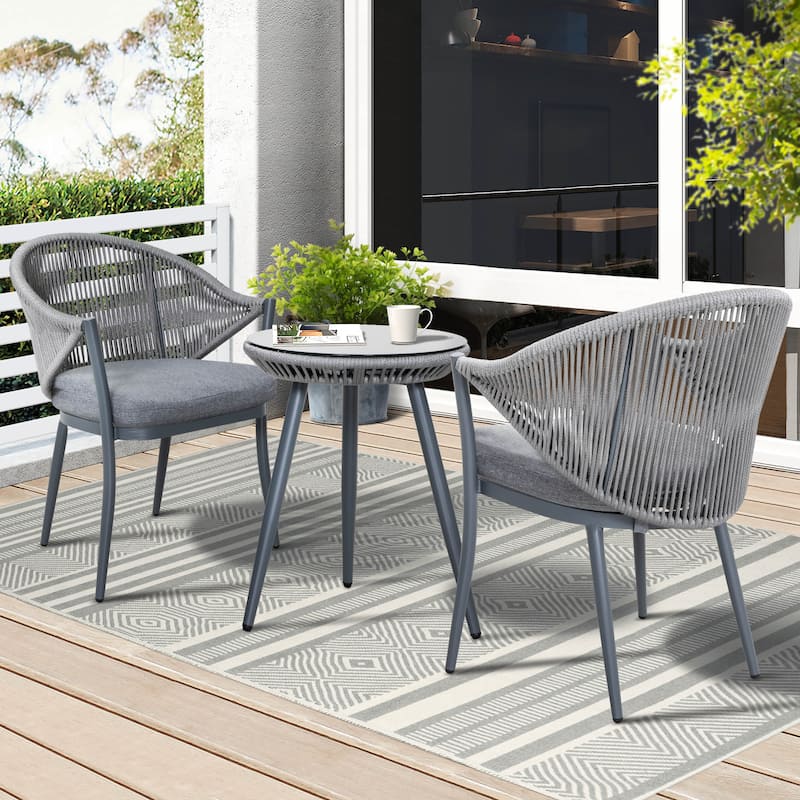 NUU GARDEN Outdoor 3-piece Bistro Set With Cushion - Grey