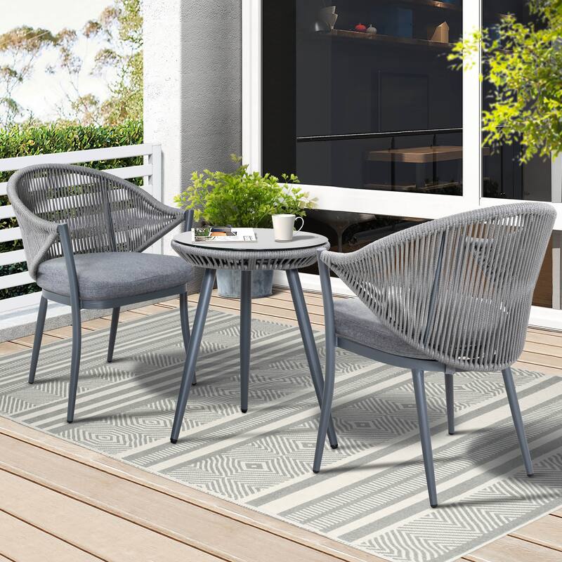 Nuu Garden 3pcs Aluminum Patio Bistro Conversation Set with Cushions