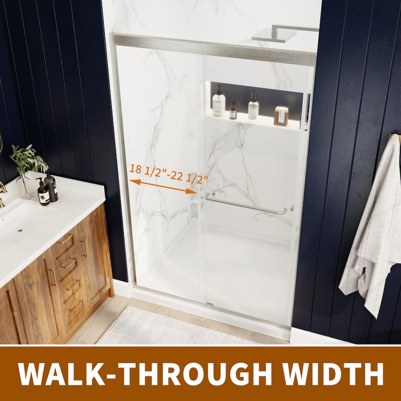 Modland 44''- 48'' W x 72'' H Glass Semi-Frameless Double Sliding Shower Tub Door in Matte Black / Brushed Nickel