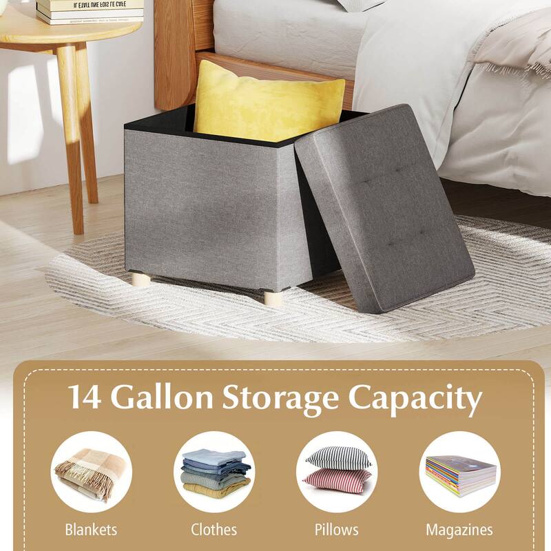 Costway 1/2 PCS 18 Inches Ottoman with Storage,Tray & Rubber Wood Legs