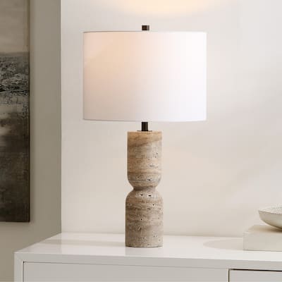 SAFAVIEH Lighting Sayaka Travertine 25-inch Table Lamp (LED Bulb Included) - 14 In. W x 14 x In. D 25.3 In. H - 14Wx14Dx25H