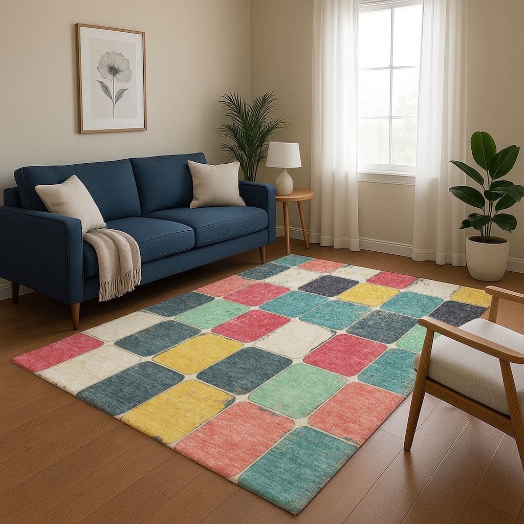 Premium Washable Super Soft Modern Blocks Mayfield Rug