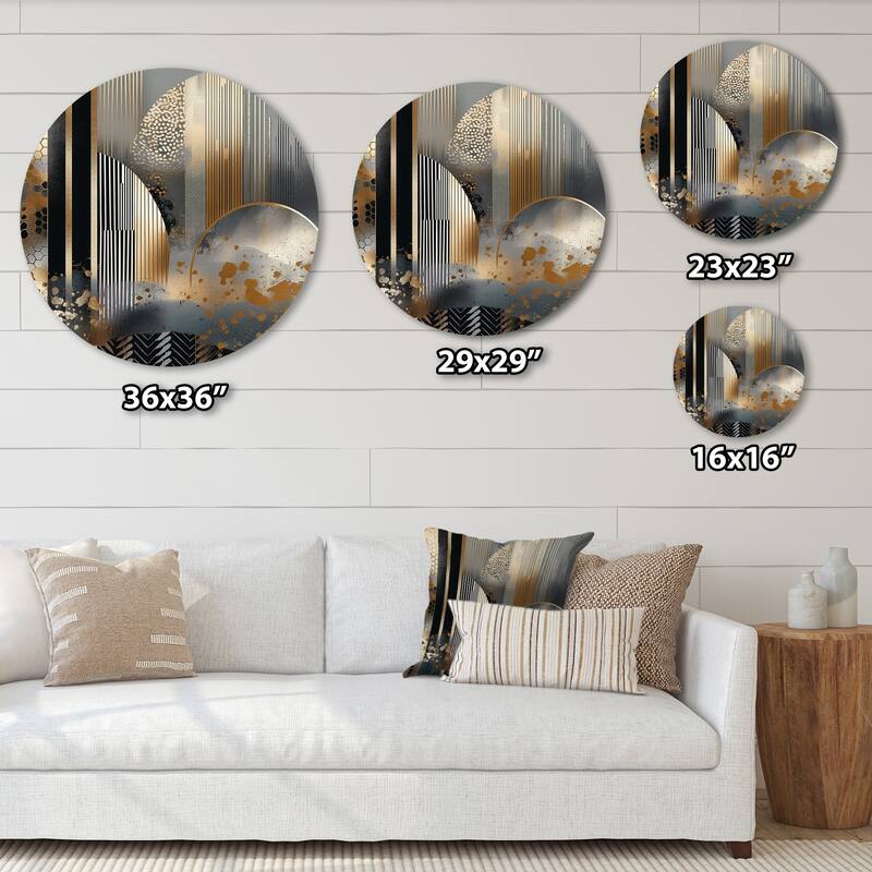 Designart "Shapes And Lines Abstract Marble IV" Abstract Marble Metal Round Wall Art