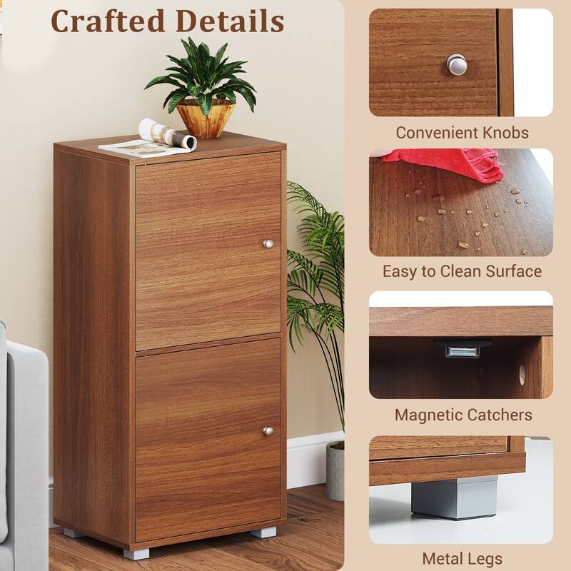 Walnut Wooden Storage Cabinet with 2 Doors and Adjustable Shelves for Kitchen and Living Room - 24" x 18" x 23"