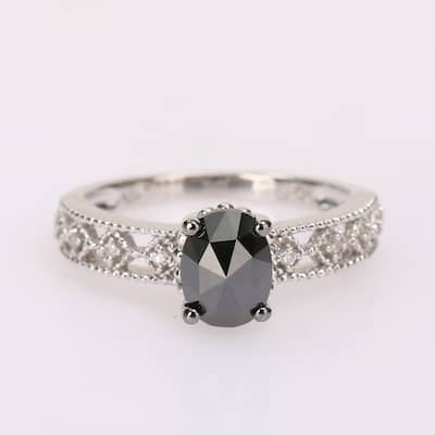 Miadora Sterling Silver with Black Rhodium 1ct TDW Black and White Diamond Vintage Engagement Ring