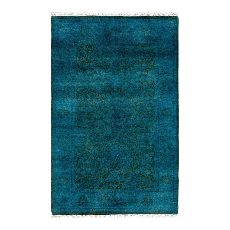 Fine Vibrance, One-of-a-Kind Hand-Knotted Runner Rug - Blue, 2' 8" x 4' 2" - 2' 8" x 4' 2"