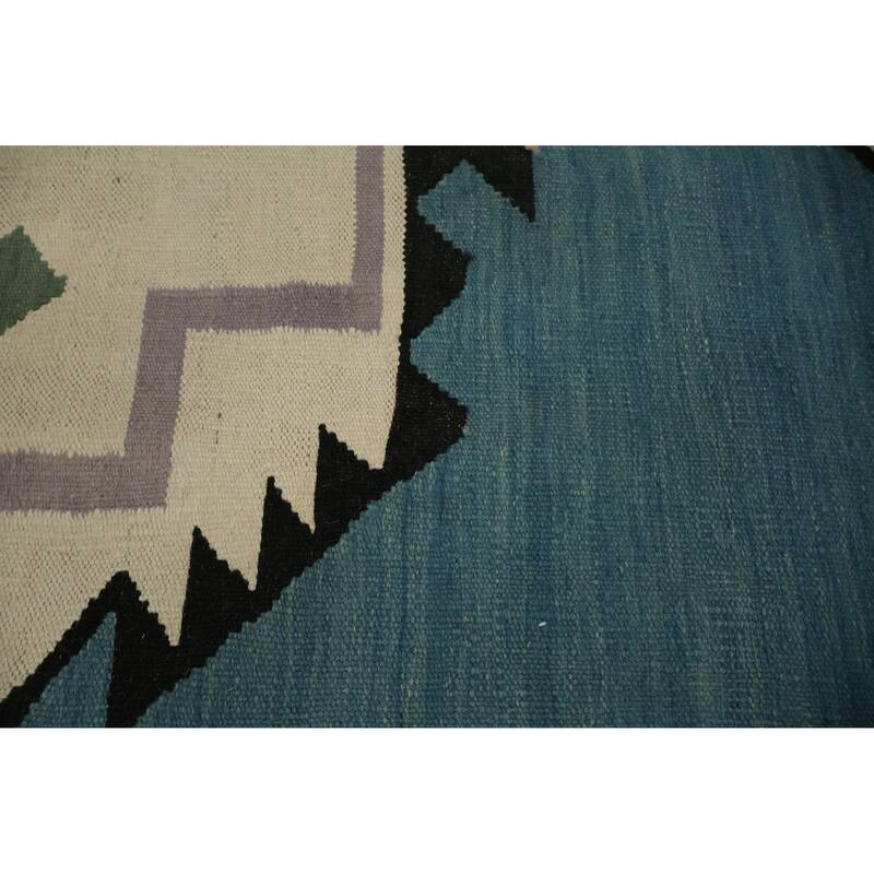 Hand Woven Oriental 100% Wool Carpet Southwestern Tribal Navy Blue & Blues Kilim Area Rug - 11' 11'' X 8' 11''