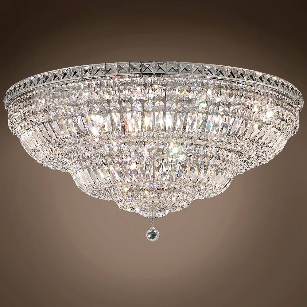 Invisible Design 21 Light 36" Chrome Flush Mount With Clear Swarovski Crystals - 16.00