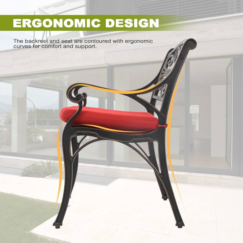 Patio 5 Pieces Cast Aluminum Dining Set with Umbrella Hole and Cushions