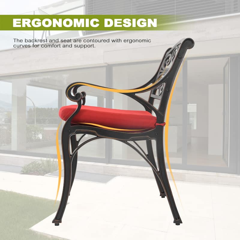 Outdoor Cast Aluminum Bistro Set of 3 with Umbrella Hole and Cushions