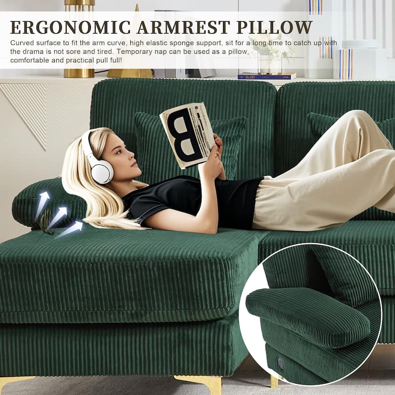 HOMEFUN Corduroy Upholstered U-shaped Adjustable Light Modular Sectional Sofa With Type-C and USB ports