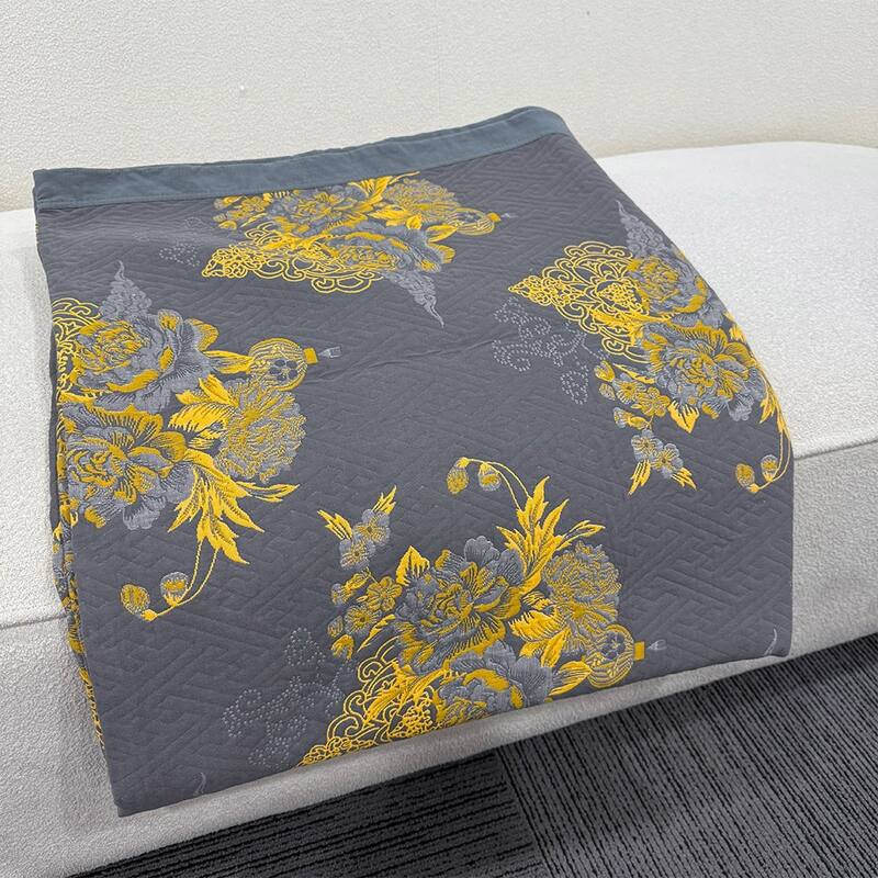 Floral Reverisible Cotton Throw Blanket Yellow & Gray
