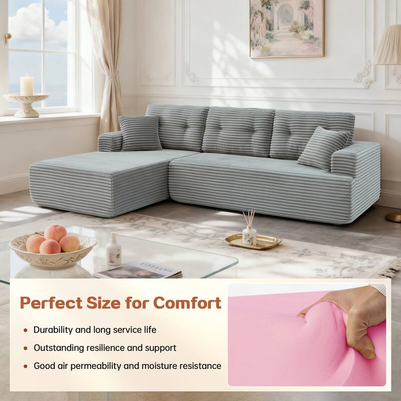Rossetta Modern Minimalist Style L-Shape Compressed Corduroy Sectional Sofa with Left-Facing Chaise