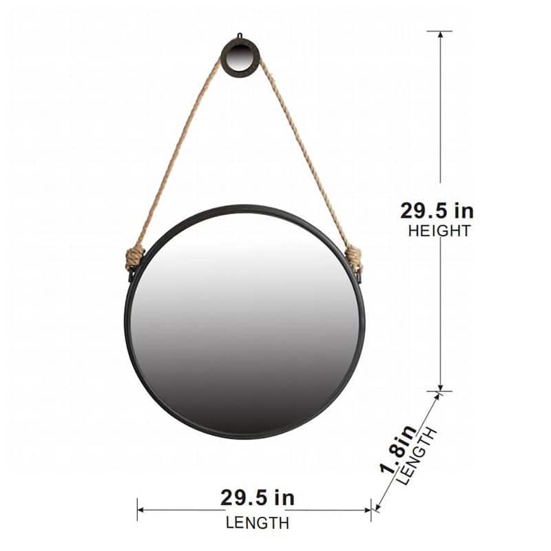 On-trend Hanging Round Mirror with Black Framed and Rope Strap