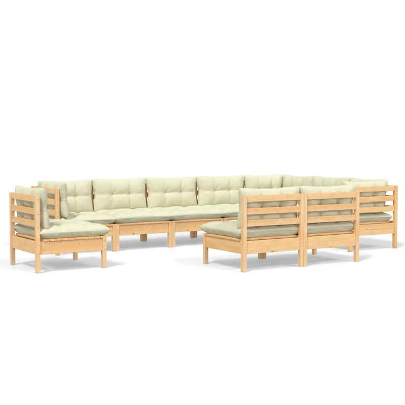 vidaXL Solid Pinewood Patio Lounge Set 10 Piece with Cushions Multi Colors - 25" x 25" x 24.6"